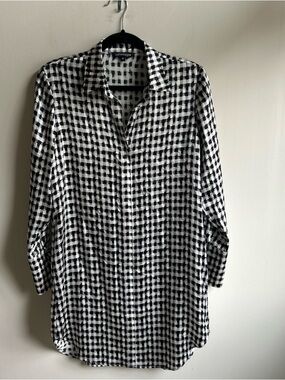 catherine Gee 100% Silk Black & White Checked Button-Up Tunic
